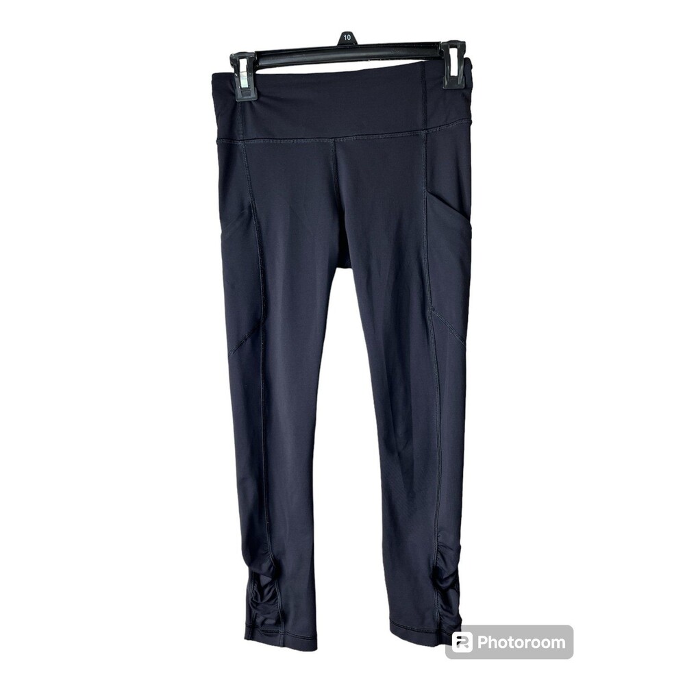 LULULEMON Run Tempo crop Leggings Ruched lower leg side Black Stretch #323